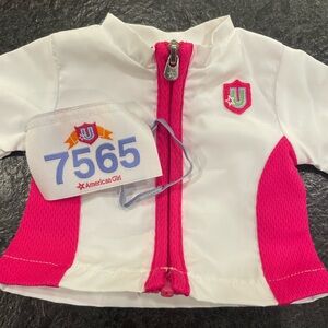 American Girl Runner’s outfit with bib and running shoes- White and Pink